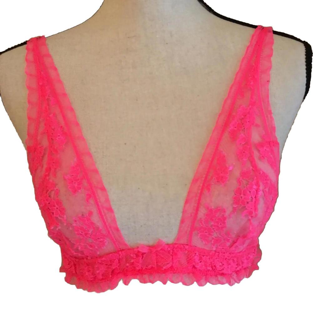 Victoria’s Secret Neon Pink lace Size S Small bralette -SHEER LACE